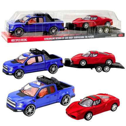 Visureigis su tralu ir sportiniu automobiliu