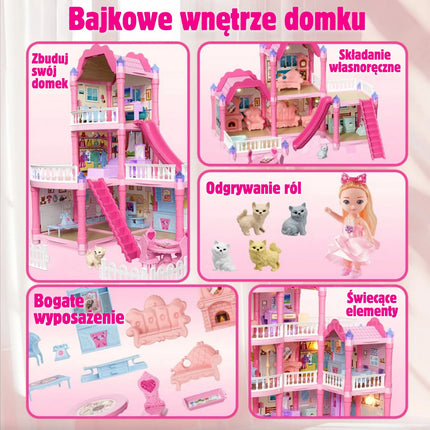 Woopie 3 aukštų lėlių vila su 296 elementais ir naktiniu apšvietimu