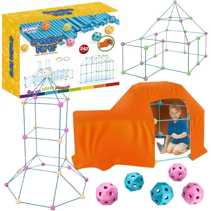 Woopie 340 dalių konstrukcijų rinkinys – vamzdeliai, jungtys ir 200×160 cm uždangalas palapinėms