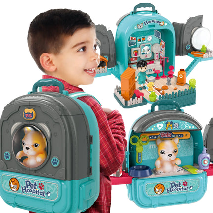 Woopie 3‑in‑1 lėlių namelis ir šuniuko priežiūros rinkinys kuprinėje (3+)