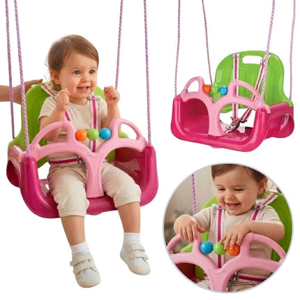 Woopie 3in1 rožinė supynė su saugos diržais