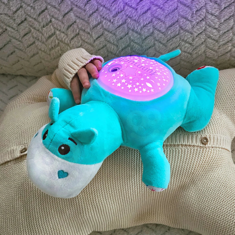 „WOOPIE BABY“ 2-in-1 projektorius ir migdukas – pliušinis hipopotamas