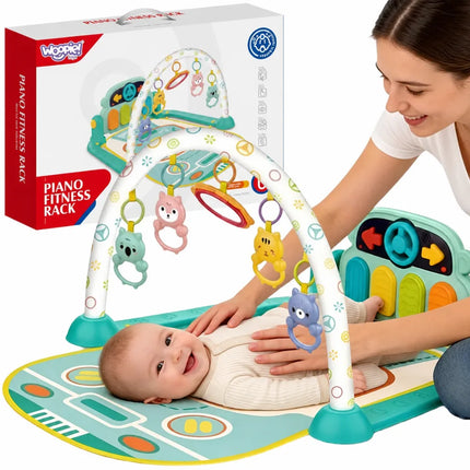 Woopie Baby edukacinis kilimėlis su pianinu, žaislų arka, barškutėmis ir veidrodėliu