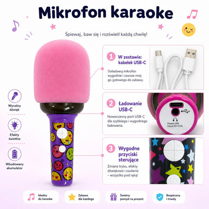 Woopie belaidis karaoke mikrofonas su garsiakalbiu ir LED šviesomis (3+)