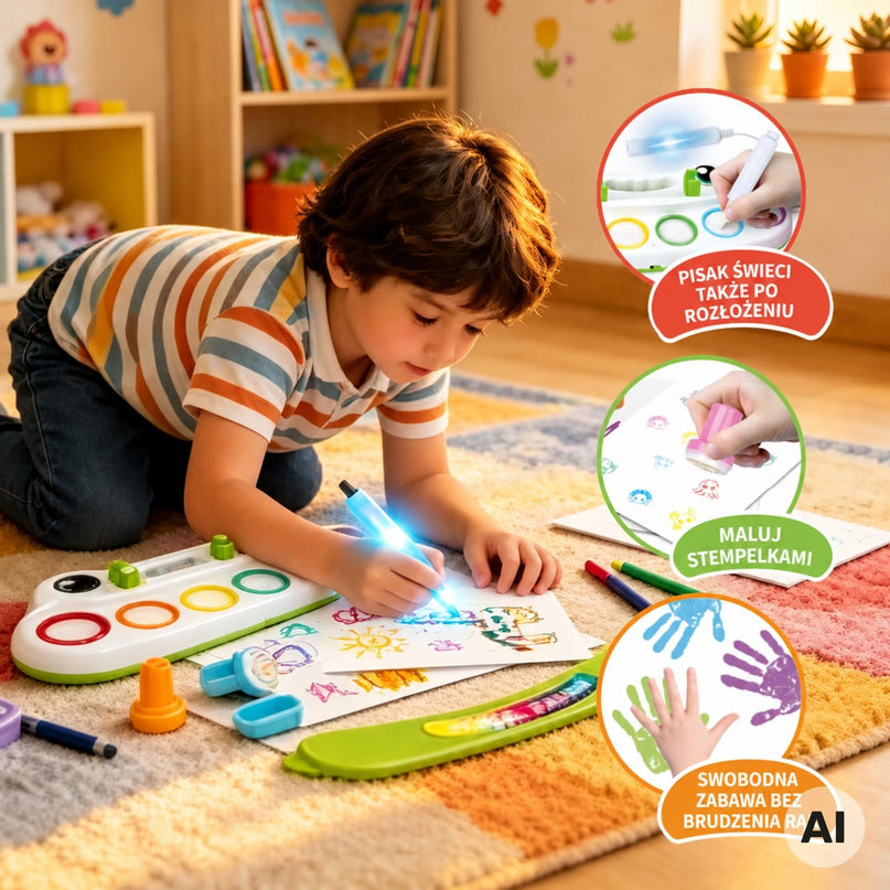 WOOPIE Color Draw kūrybinis piešimo rinkinys su šviečiančiu teptuku