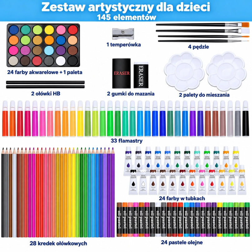 Woopie dailės ir piešimo rinkinys aliumininiame lagamine „Vienaragis“