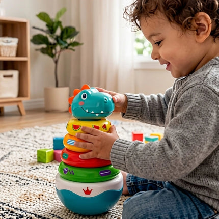 Woopie Dino Pyramid Puzzle – sensorinė balansavimo piramidė