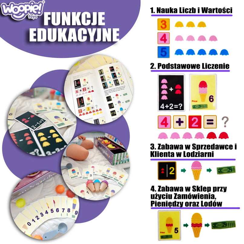 WOOPIE edukacinė ledainė su skaičiavimu ir užsakymų kortelėmis, 3+