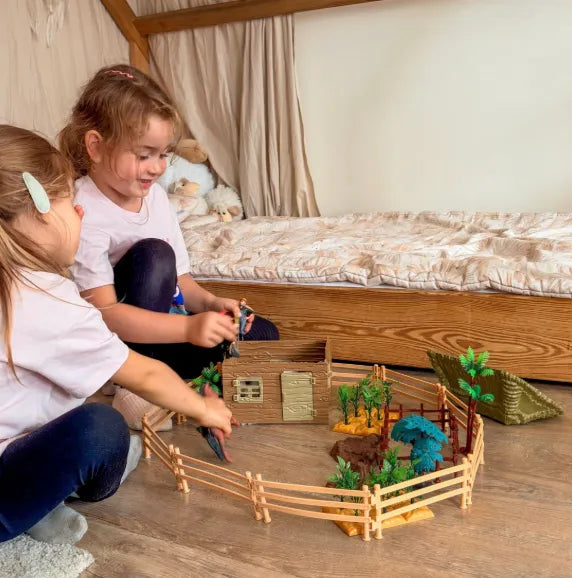Woopie „Farma su gyvūnais“ – 63 elementų rinkinys su pastatu, gyvūnų figūrėlėmis ir ūkininkais