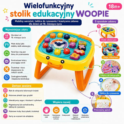 Woopie Funny Study Table – 3in1 kūrybinis, edukacinis ir konstravimo stalas