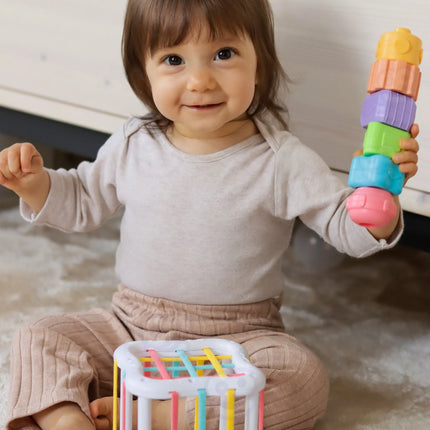 Woopie Green Montessori edukacinis rinkinys 5in1 (11–12 mėn.) – jutiminiai atradimai ir pirmieji loginiai žingsniai