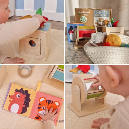 WOOPIE GREEN XXL Montessori edukacinė sensorinė dėžė 6 viename, 13 dalių, 5–6 mėn. kūdikiams