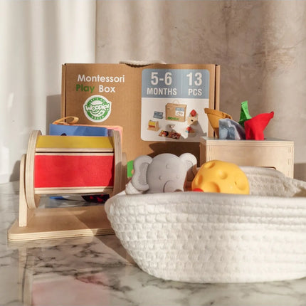 WOOPIE GREEN XXL Montessori edukacinė sensorinė dėžė 6 viename, 13 dalių, 5–6 mėn. kūdikiams