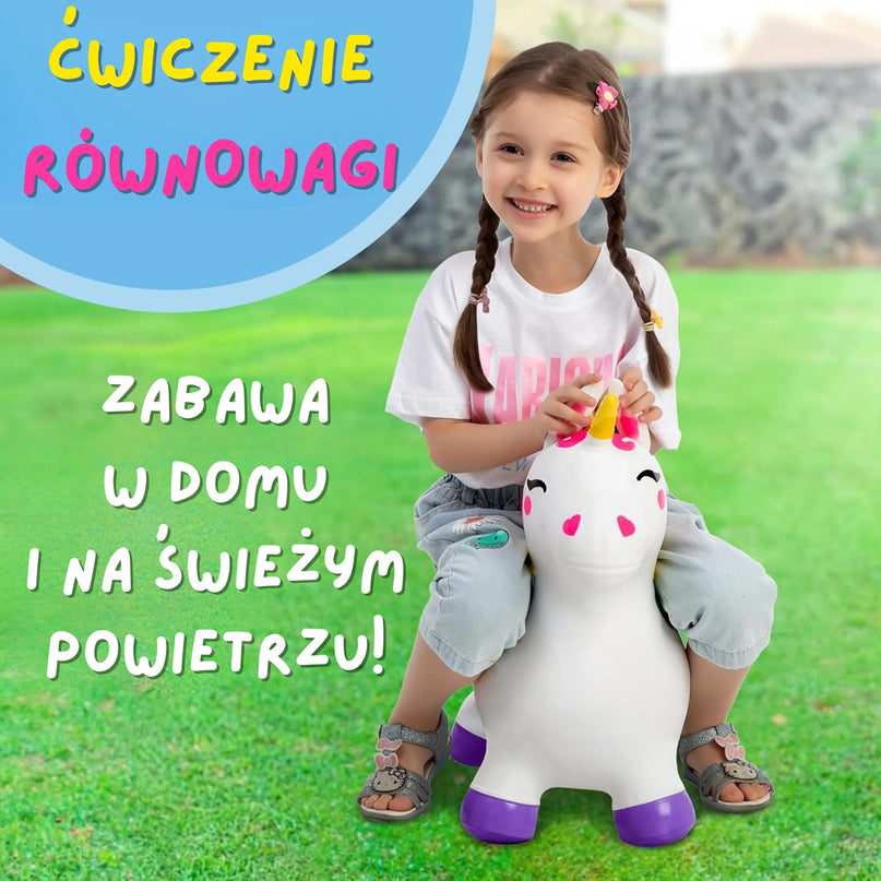 „WOOPIE“ guminis šokinėjimo žaislas – baltas vienaragis + pompa