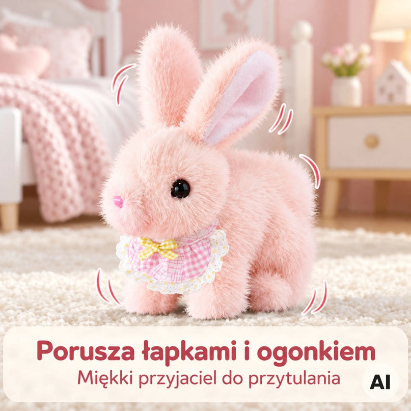 WOOPIE interaktyvus pliušinis rožinis triušiukas su pavadėliu