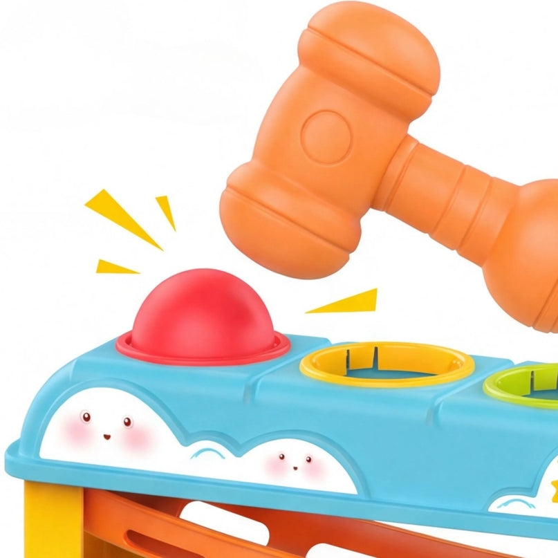 WOOPIE kamuoliukų trasa su plaktuku – edukacinis žaislas