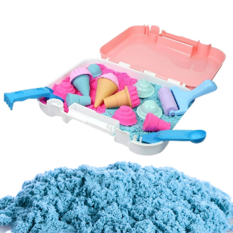 „WOOPIE“ kinetinio smėlio rinkinys „Ledai lagamine“ 1 kg + priedai