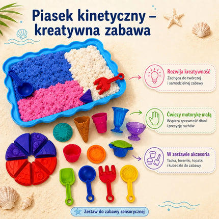 Woopie kinetinio smėlio rinkinys „Saldūs desertai“ su didele mėlyna kuve­te (3+)