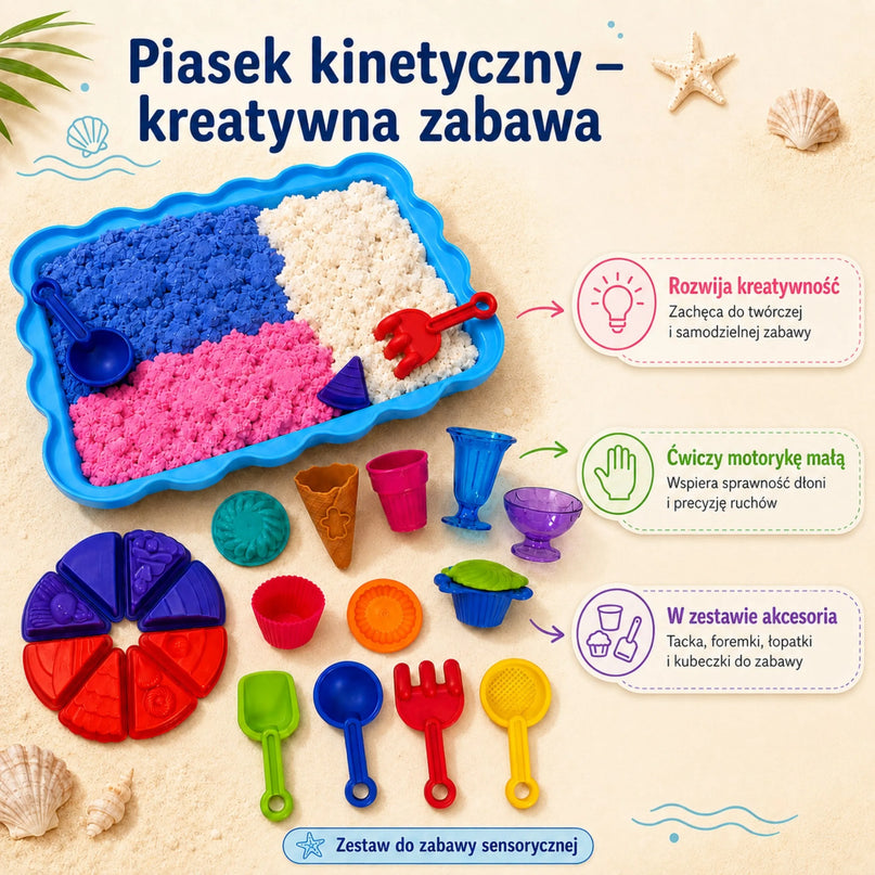 Woopie kinetinio smėlio rinkinys „Saldūs desertai“ su didele mėlyna kuve­te (3+)