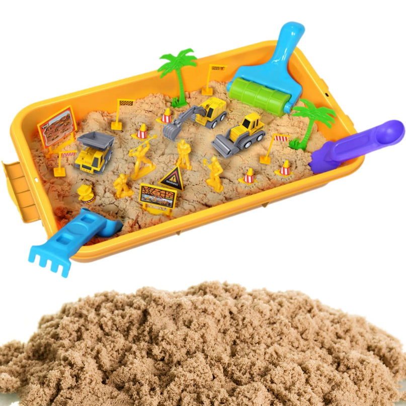 „WOOPIE“ kinetinio smėlio rinkinys „Statybų aikštelė lagamine“ su transporto priemonėmis, 1 kg