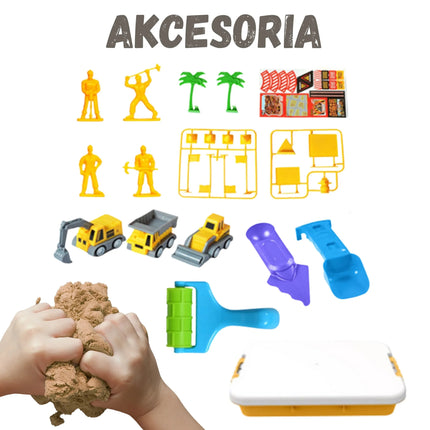 „WOOPIE“ kinetinio smėlio rinkinys „Statybų aikštelė lagamine“ su transporto priemonėmis, 1 kg