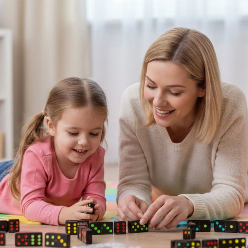 Woopie klasikinis domino su spalvotais taškais – 28 el.