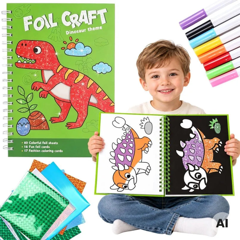 WOOPIE kūrybinis rinkinys „Dinozaurai“ su folija ir flomasteriais