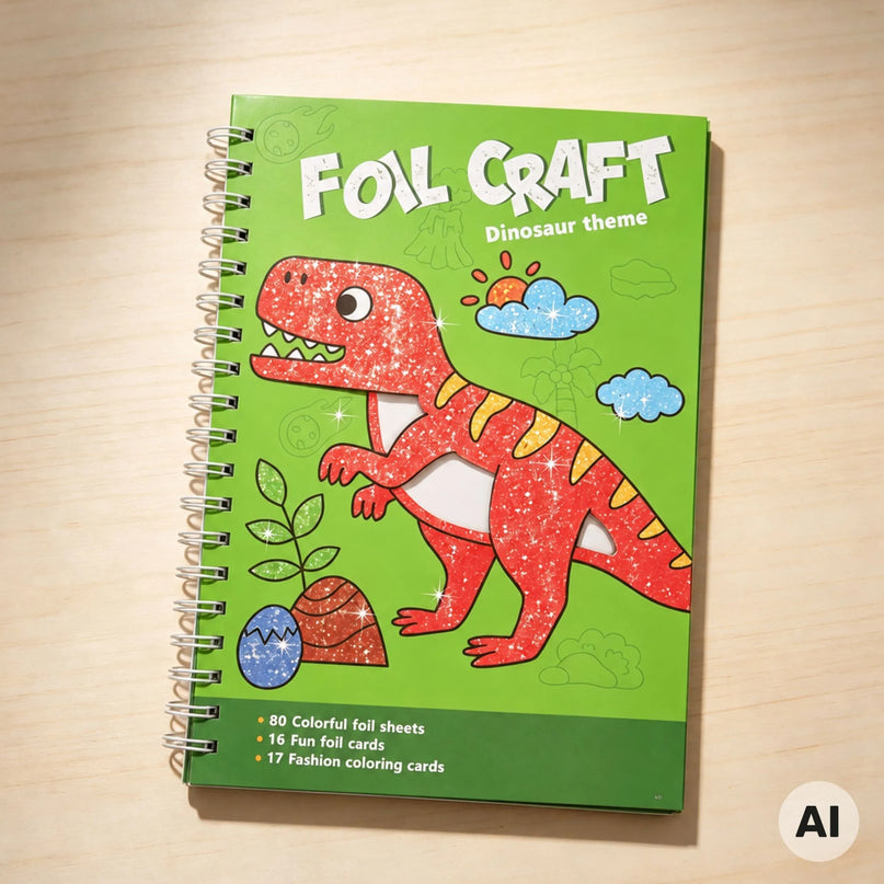 WOOPIE kūrybinis rinkinys „Dinozaurai“ su folija ir flomasteriais
