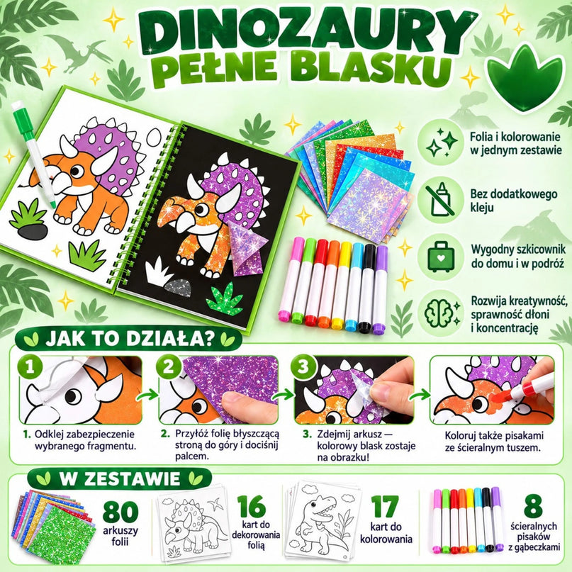 WOOPIE kūrybinis rinkinys „Dinozaurai“ su folija ir flomasteriais