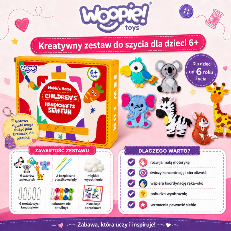 Woopie kūrybinis siuvimo rinkinys iš veltinio „Handicrafts Sew Fun“ (6+)