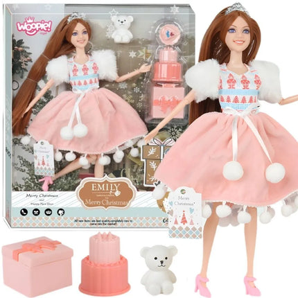 Woopie lėlė Emilka su meškiuku, žiemine suknele ir šventiniais aksesuarais