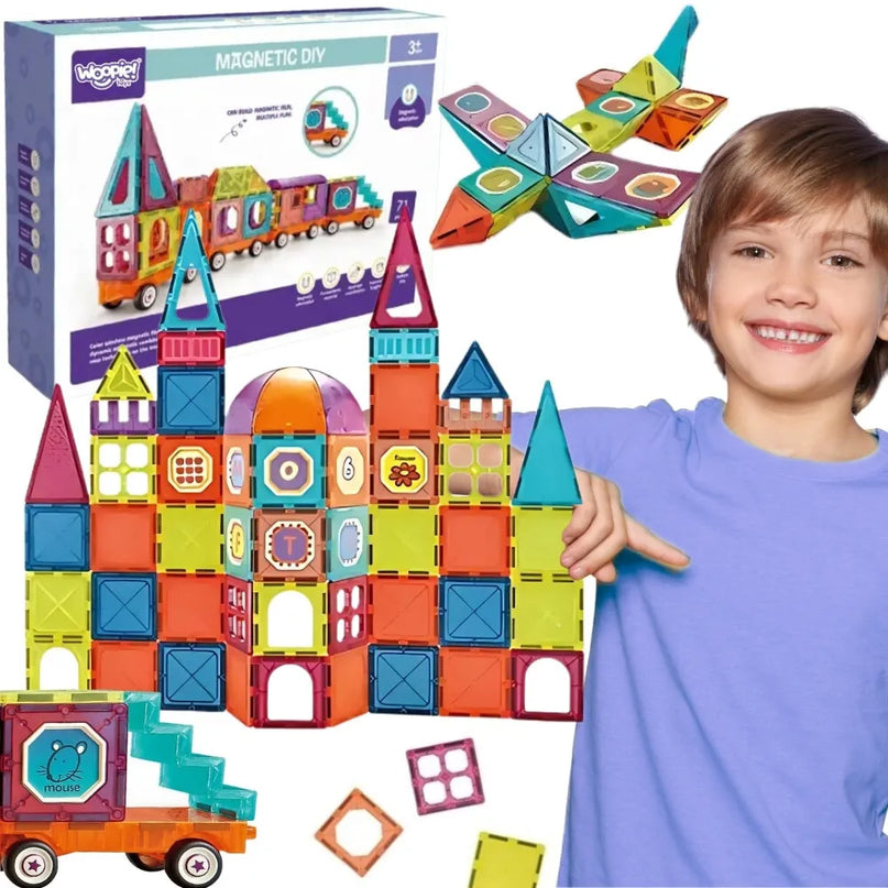 Woopie magnetinės kaladėlės „Traukinys 3D“ (71 el.)
