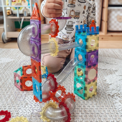 Woopie magnetiniai 3D konstruktoriai – 126 vnt. kulodromas su skaidriais elementais