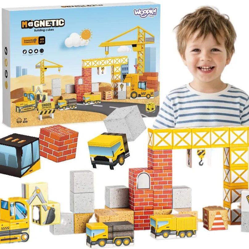 Woopie magnetiniai kubeliai „Statybų aikštelė“ (49 el.)