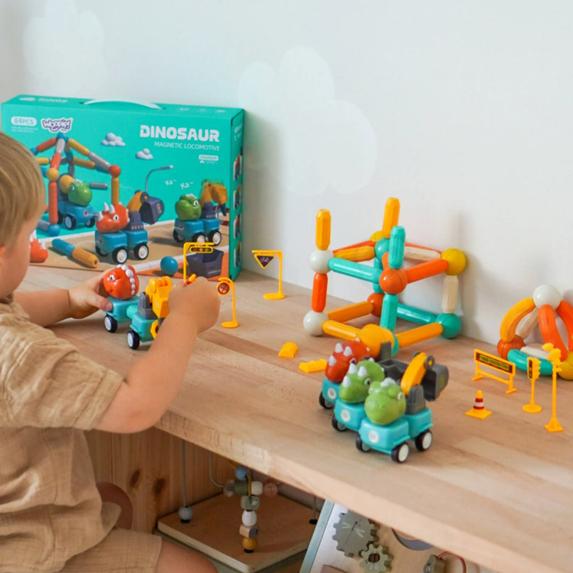 Woopie magnetinis konstruktorius „Dinozaurai ir statybinės mašinos“