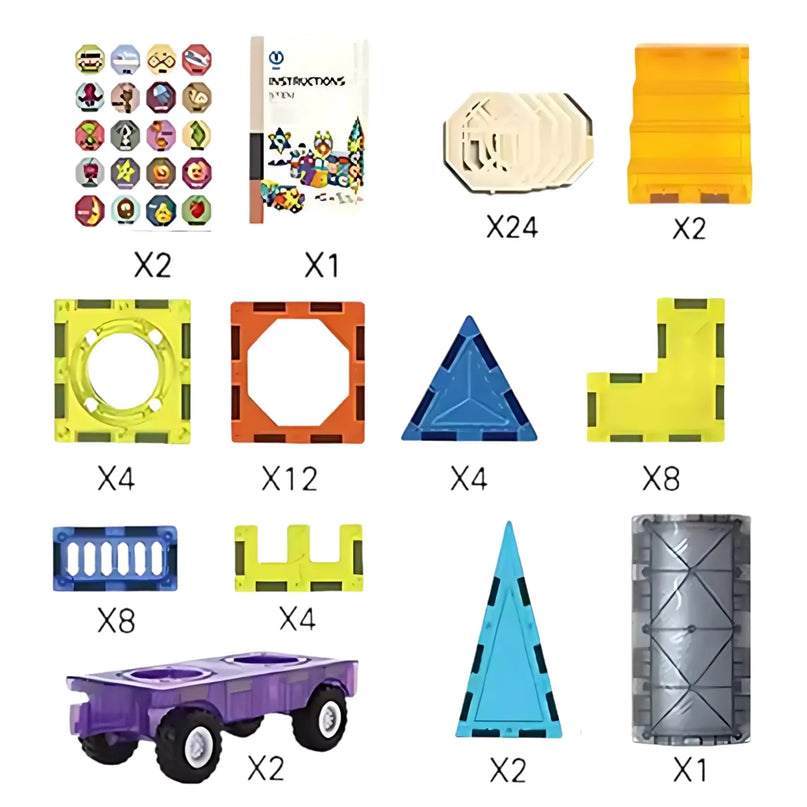 „WOOPIE“ magnetinių 3D kaladėlių rinkinys – pilis ir transporto priemonės (71 vnt.)