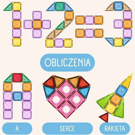„WOOPIE“ magnetinių 3D konstrukcinių kaladėlių edukacinis rinkinys – pilis ir transporto priemonės (110 vnt.)