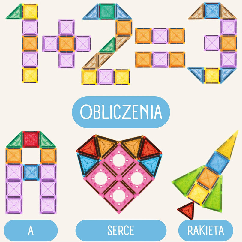 „WOOPIE“ magnetinių 3D konstrukcinių kaladėlių edukacinis rinkinys – pilis ir transporto priemonės (110 vnt.)