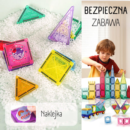 „WOOPIE“ magnetinių 3D konstrukcinių kaladėlių edukacinis rinkinys – pilis ir transporto priemonės (110 vnt.)