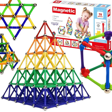 Woopie magnetinių konstruktorių rinkinys – 70 el. su instrukcijomis ir idėjomis