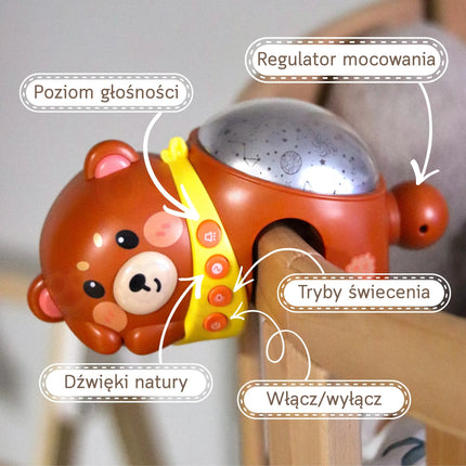 Woopie meškutis–projektorius su naktine lempute, melodijomis ir baltaisiais šumais
