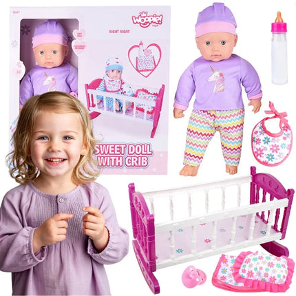 Woopie minkšta lėlė su rožine lovyte ir priežiūros aksesuarais