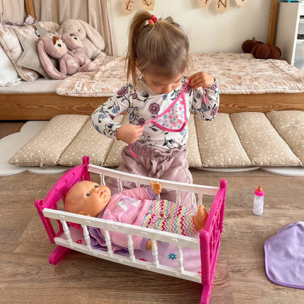 Woopie minkšta lėlė su rožine lovyte ir priežiūros aksesuarais