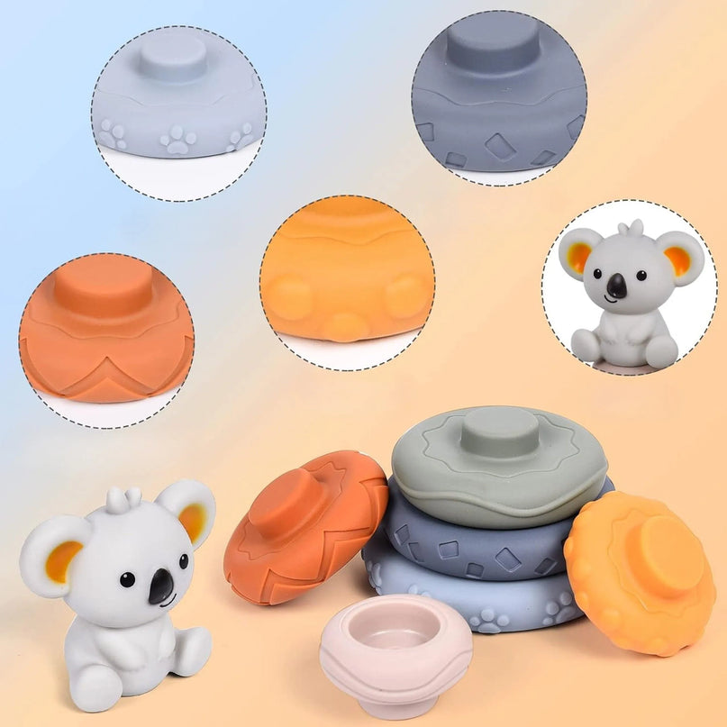 Woopie minkšta sensorinė piramidė su koala – 2in1: dėliojimas ir saugus kramtukas