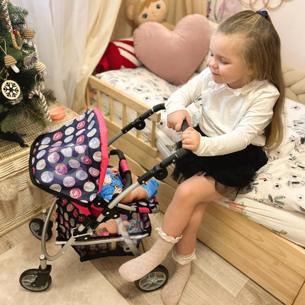 Woopie modernus lėlių vežimėlis su reguliuojama sėdyne, rankena ir 360° ratais