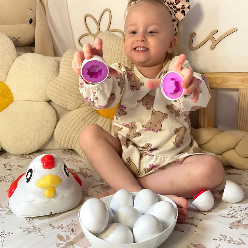 WOOPIE Montessori vištelė su 12 formelių kiaušinukų, 3+