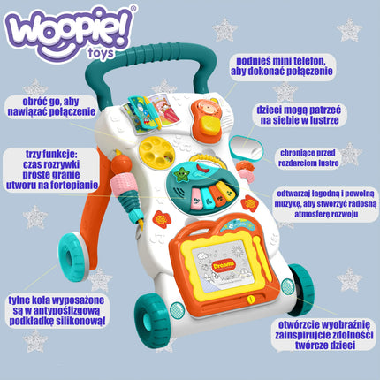 Woopie muzikinis stumdukas 2in1 su edukaciniu paneliu ir magnetine piešimo lenta