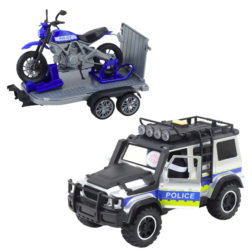 Woopie policijos SUV su motociklo priekaba