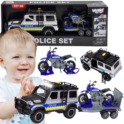 Woopie policijos SUV su motociklo priekaba