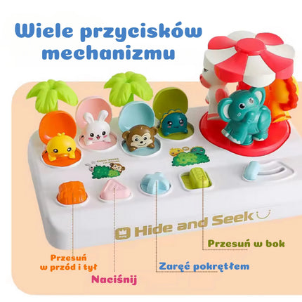 WOOPIE „Pop‑Up Animals“ – mechaninis iššokančių gyvūnėlių žaidimas vaikams, 18+ mėn.